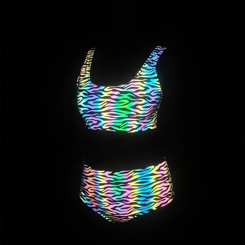 Colorful Rave Polyester Reflective Bikini Set sold by GTHIC product image thumbnail 5