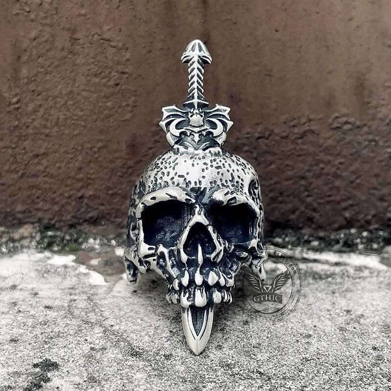 Sword Piercing Skull Sterling Silver Ring sold by GTHIC product image thumbnail 3