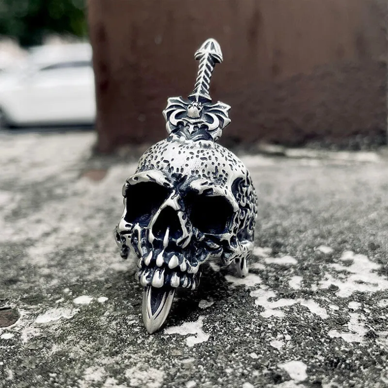 Sword Piercing Skull Sterling Silver Ring sold by GTHIC