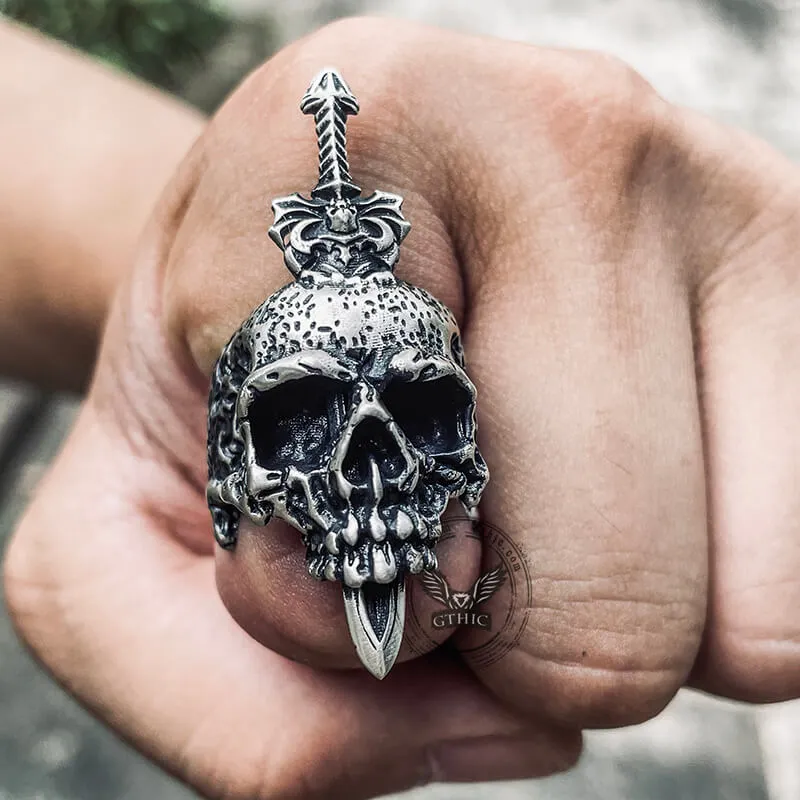 Sword Piercing Skull Sterling Silver Ring sold by GTHIC product image thumbnail 2