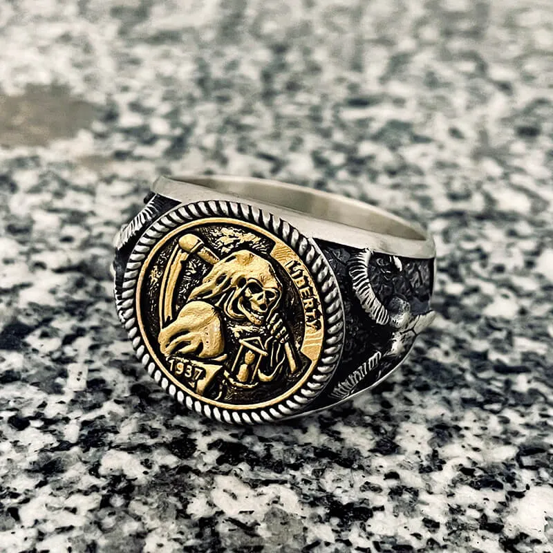 Hobo Nickel Grim Reaper Sterling Silver Skull Ring sold by GTHIC product image thumbnail 3