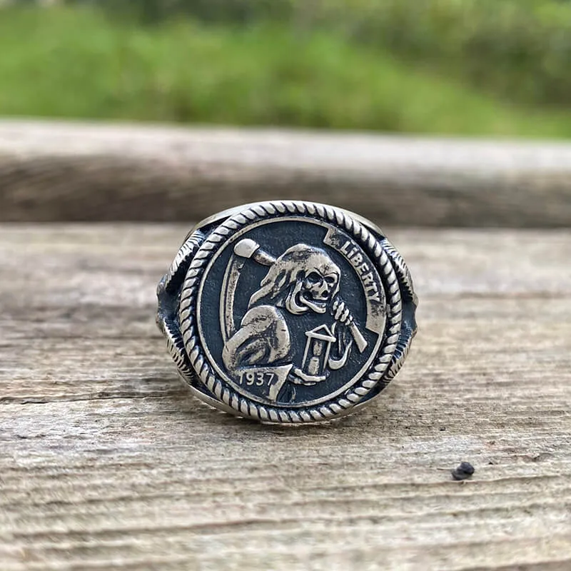 Hobo Nickel Grim Reaper Sterling Silver Skull Ring sold by GTHIC product image thumbnail 4