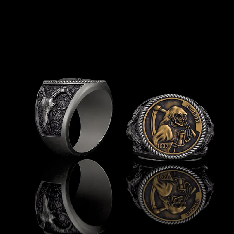 Hobo Nickel Grim Reaper Sterling Silver Skull Ring sold by GTHIC product image thumbnail 2