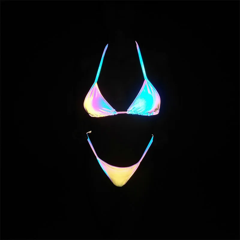 Colorful Reflective Polyester High Leg Bikini sold by GTHIC