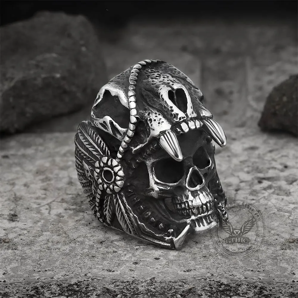 Aztec Jaguar Warrior Stainless Steel Skull Ring sold by GTHIC product image thumbnail 4