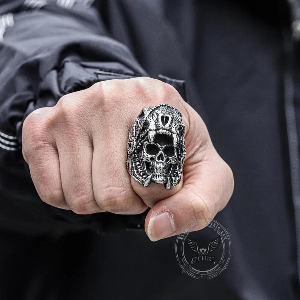 Aztec Jaguar Warrior Stainless Steel Skull Ring sold by GTHIC product image thumbnail 2