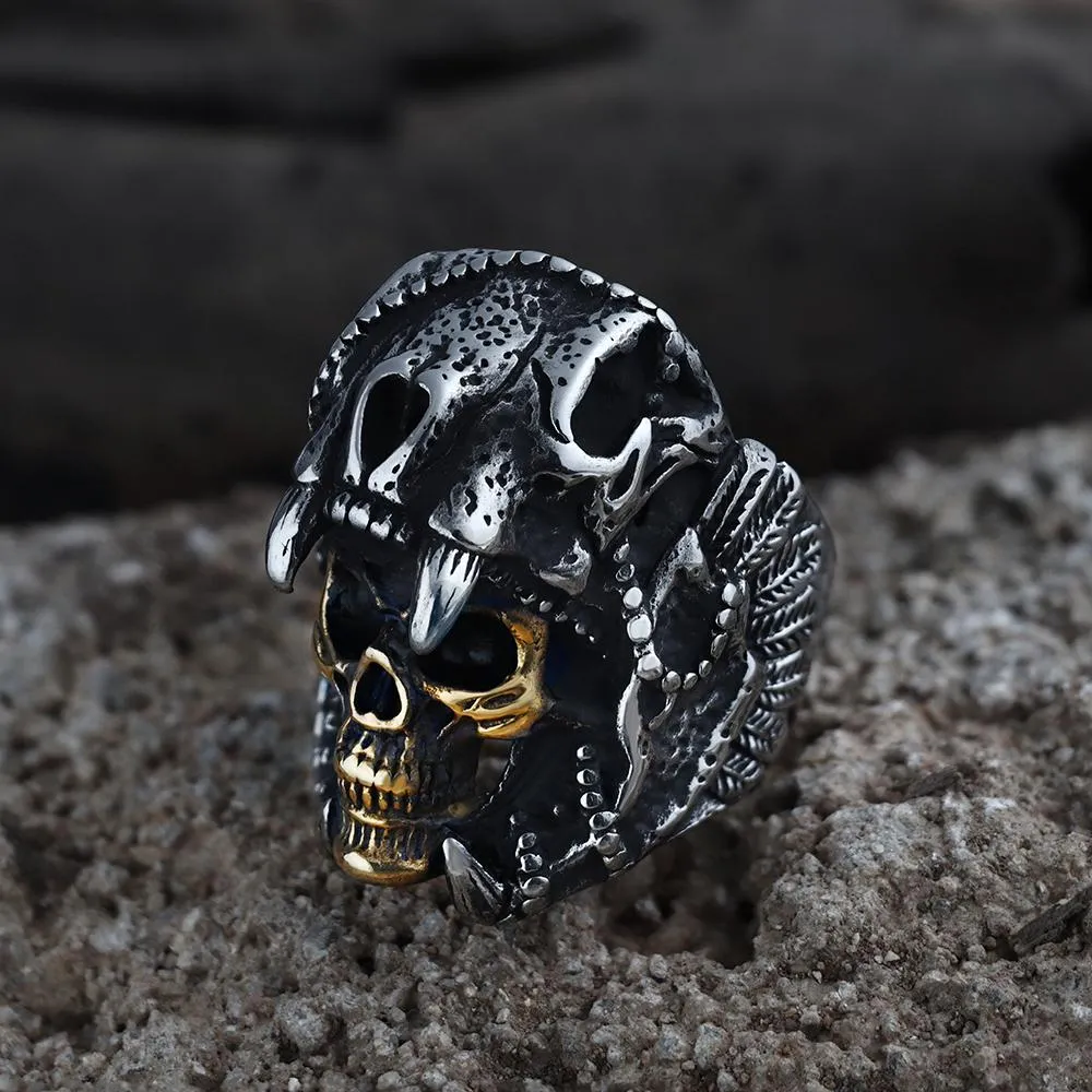 Aztec Jaguar Warrior Stainless Steel Skull Ring sold by GTHIC product image thumbnail 5