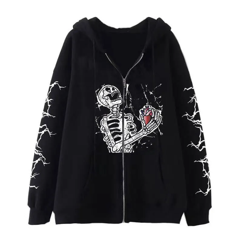 Gothic Skull Print Cotton Hoodie Coat sold by GTHIC