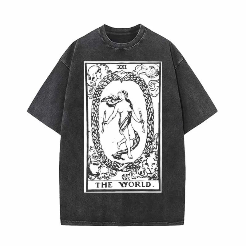 Tarot Card The World Vintage Washed T-shirt sold by GTHIC