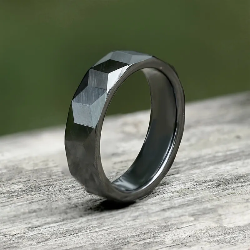 Black Polished Faceted Ceramic Band Ring sold by GTHIC