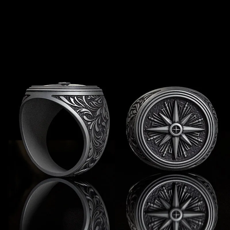 Compass Rose Signet Sterling Silver Ring sold by GTHIC