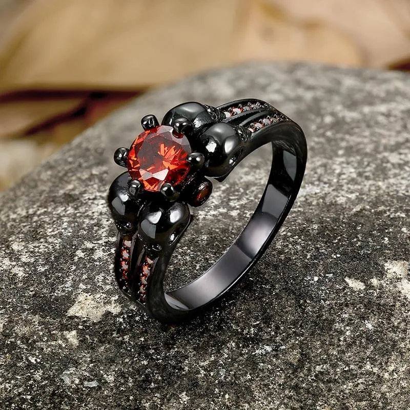 Gothic Skulls Red Zircon Brass Ring sold by GTHIC