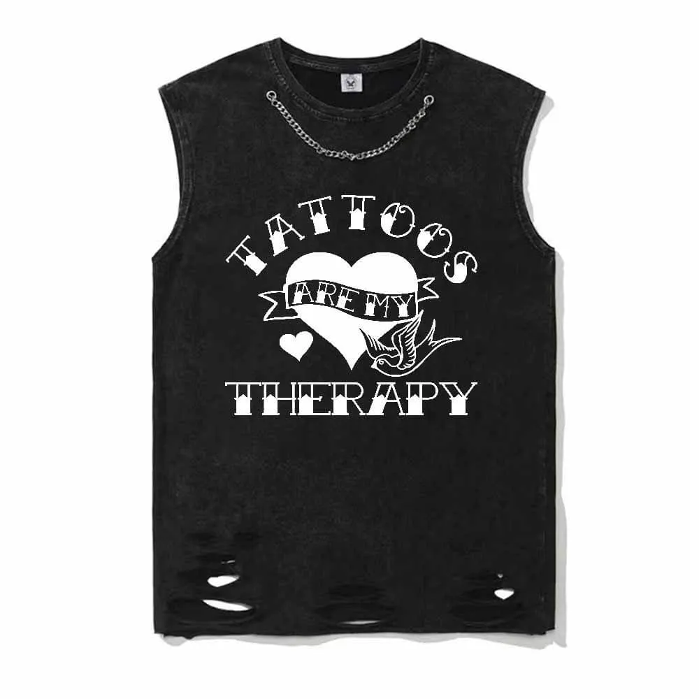 Tattoos Are My Therapy Vintage Washed Vest Top sold by GTHIC