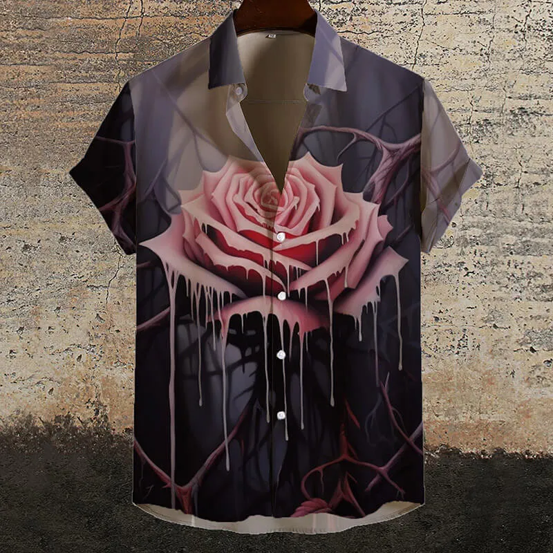 Gothic Pink Dripping Rose Short Sleeve Shirt sold by GTHIC