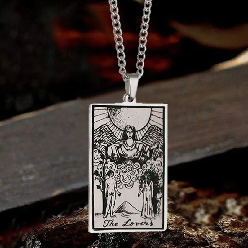 The Lovers Tarot Card Stainless Steel Necklace sold by GTHIC
