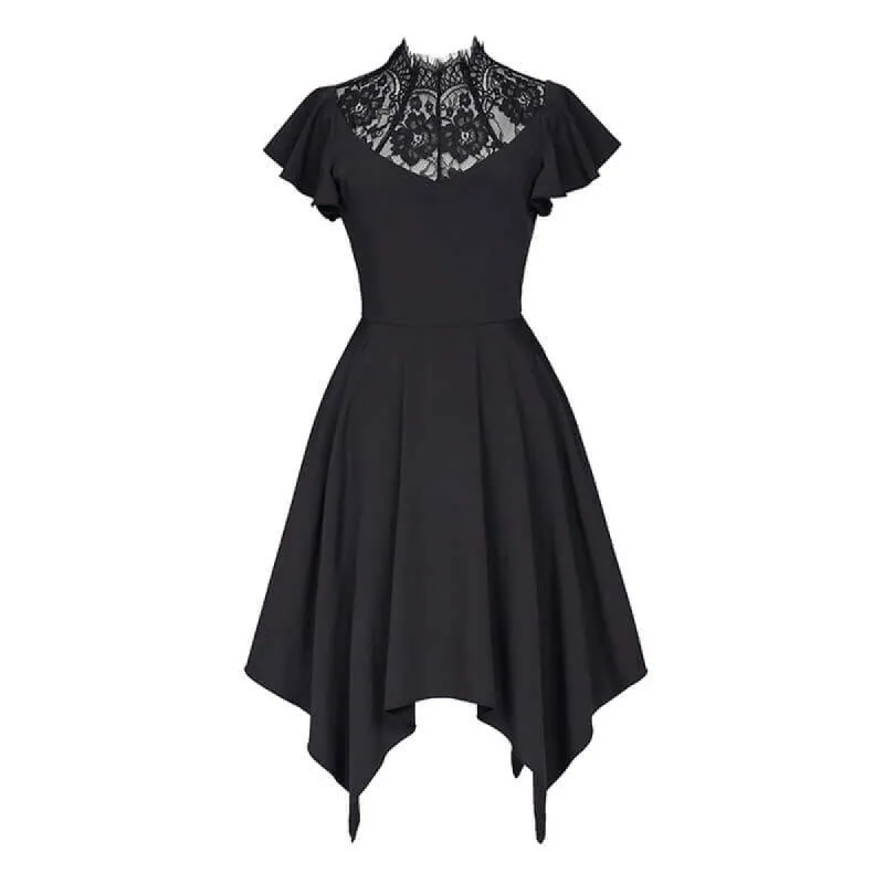 Black Lace Collar Irregular Hem Dress sold by GTHIC