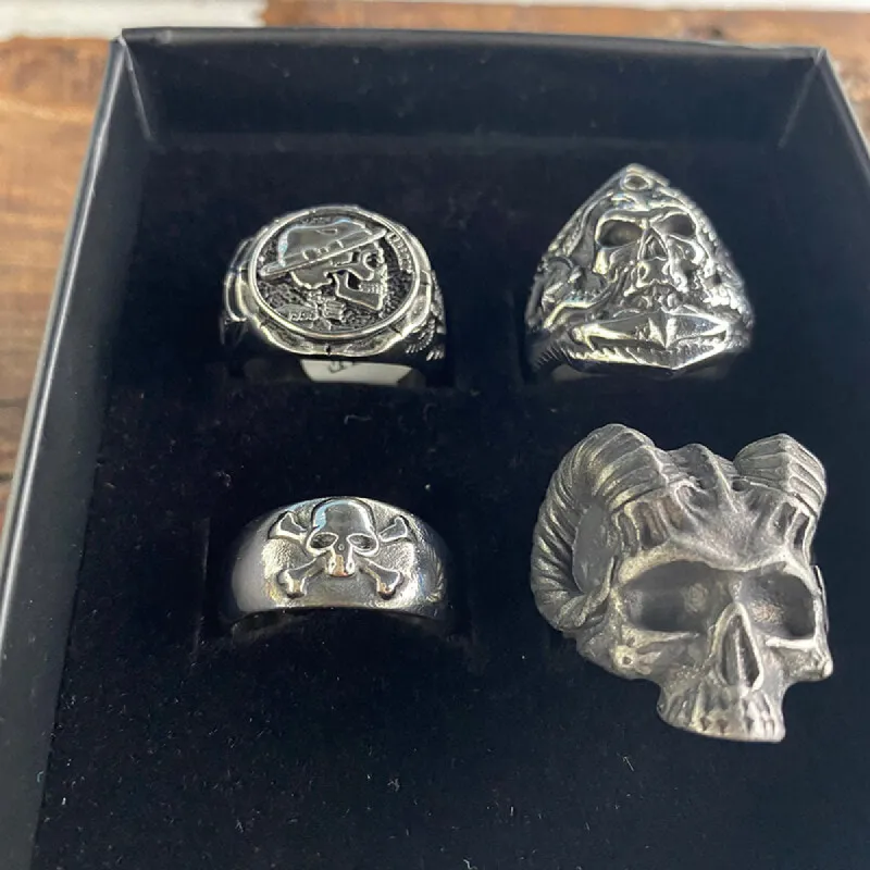 4 Pcs Stainless Steel Skull Rings Set sold by GTHIC