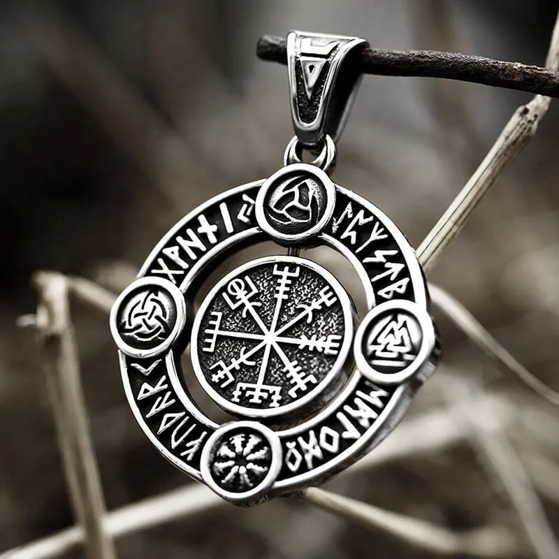 Viking Symbols Runes Vegvisir Stainless Steel Rotatable Pendant sold by GTHIC