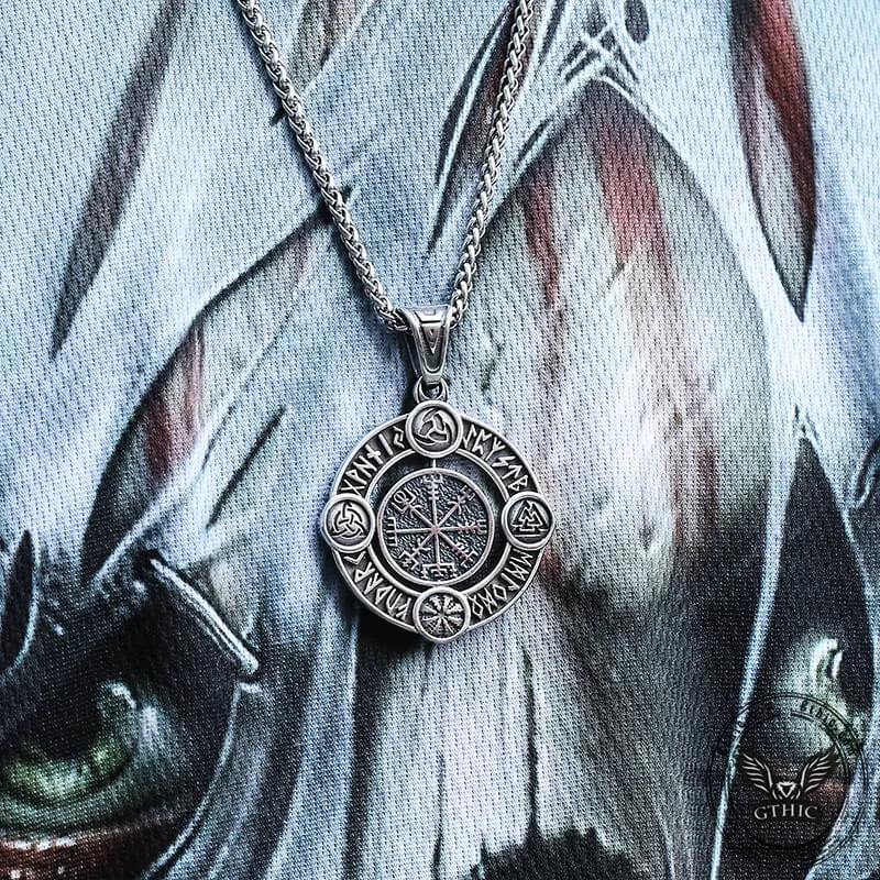 Viking Symbols Runes Vegvisir Stainless Steel Rotatable Pendant sold by GTHIC product image thumbnail 3