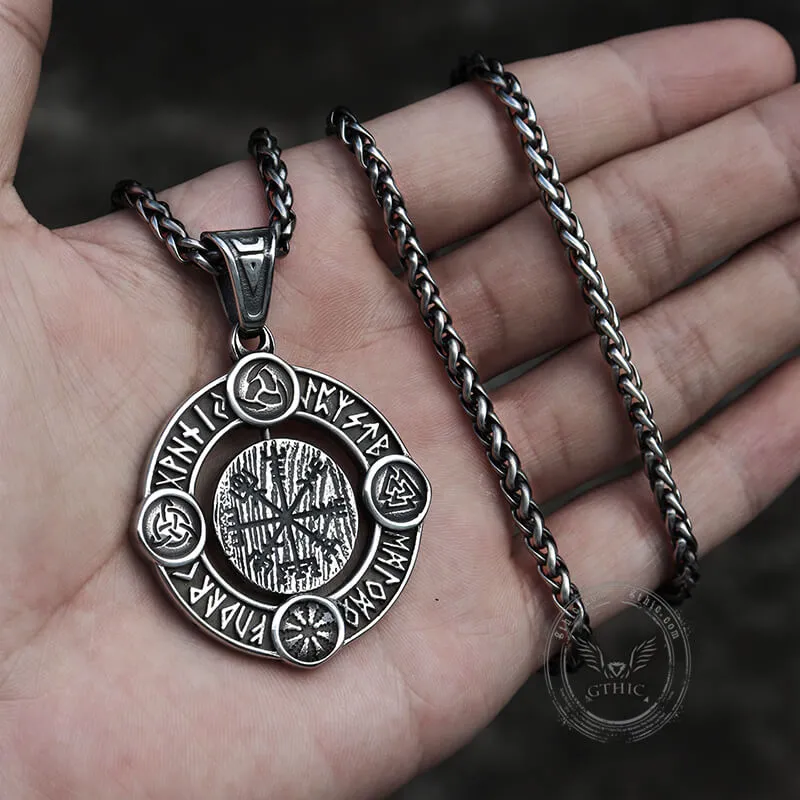 Viking Symbols Runes Vegvisir Stainless Steel Rotatable Pendant sold by GTHIC product image thumbnail 4