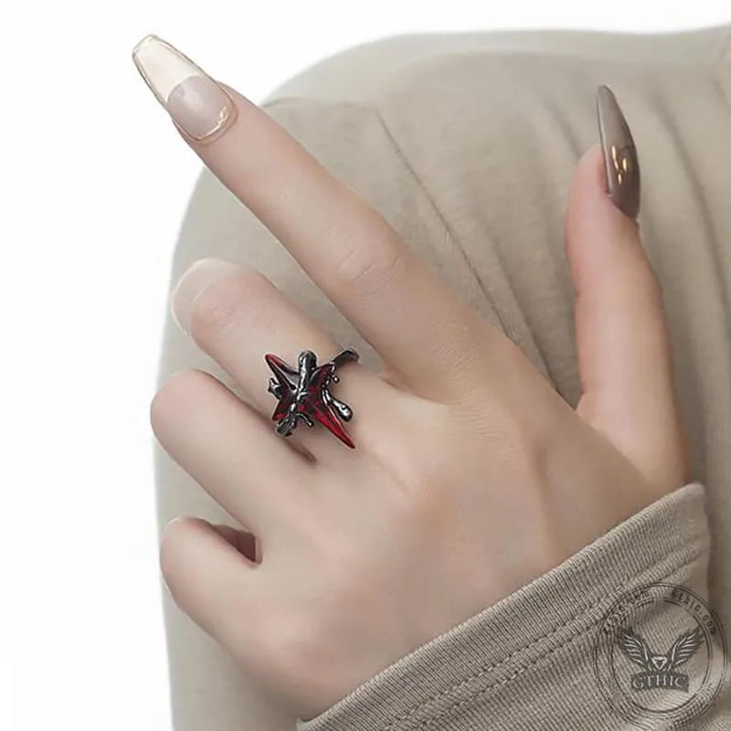 Gothic Thorns Four-Pointed Star Alloy Open Ring sold by GTHIC product image thumbnail 2