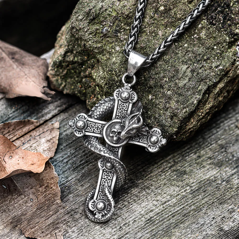 Budded Cross Dragon Stainless Steel Skull Pendant sold by GTHIC product image thumbnail 2