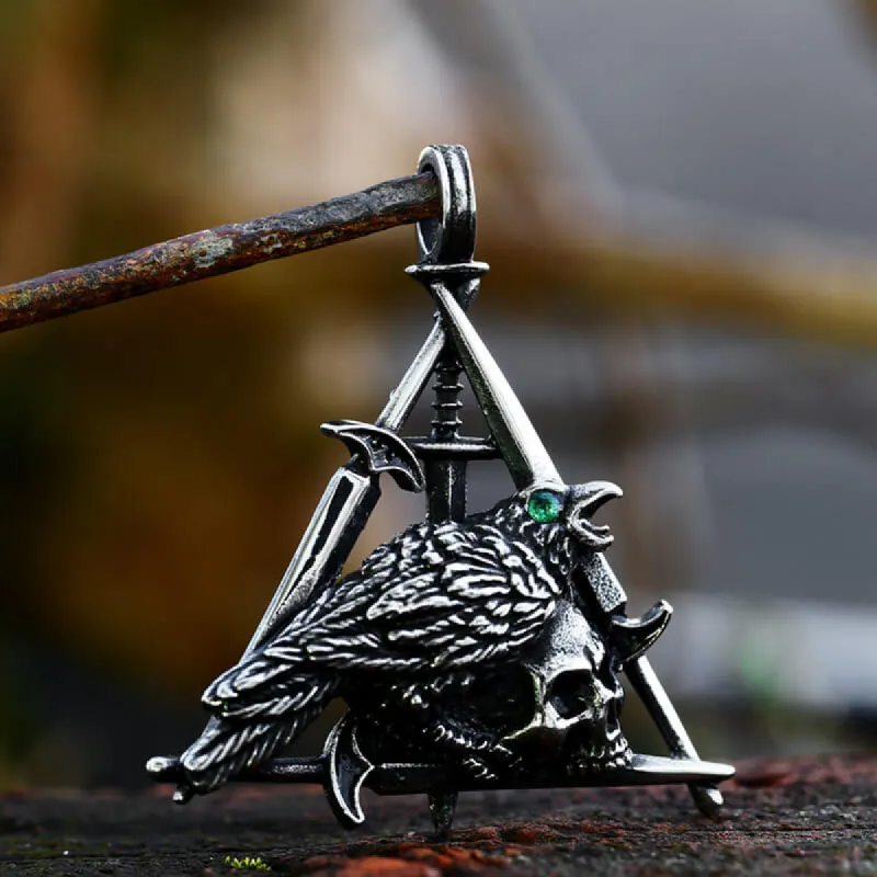 Wicca Sword Crow Stainless Steel Skull Pendant sold by GTHIC