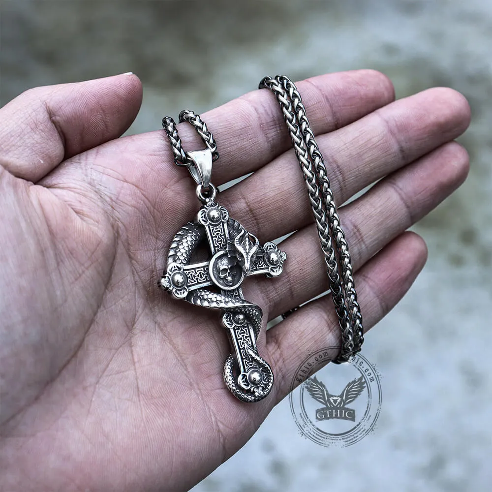 Budded Cross Dragon Stainless Steel Skull Pendant sold by GTHIC product image thumbnail 3