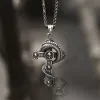 Budded Cross Dragon Stainless Steel Skull Pendant sold by GTHIC