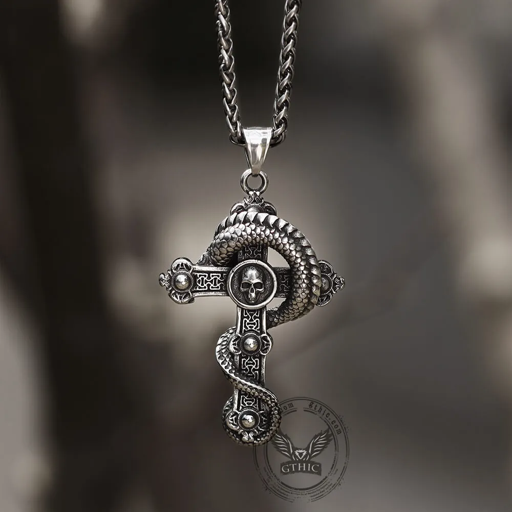 Budded Cross Dragon Stainless Steel Skull Pendant sold by GTHIC product image thumbnail 5