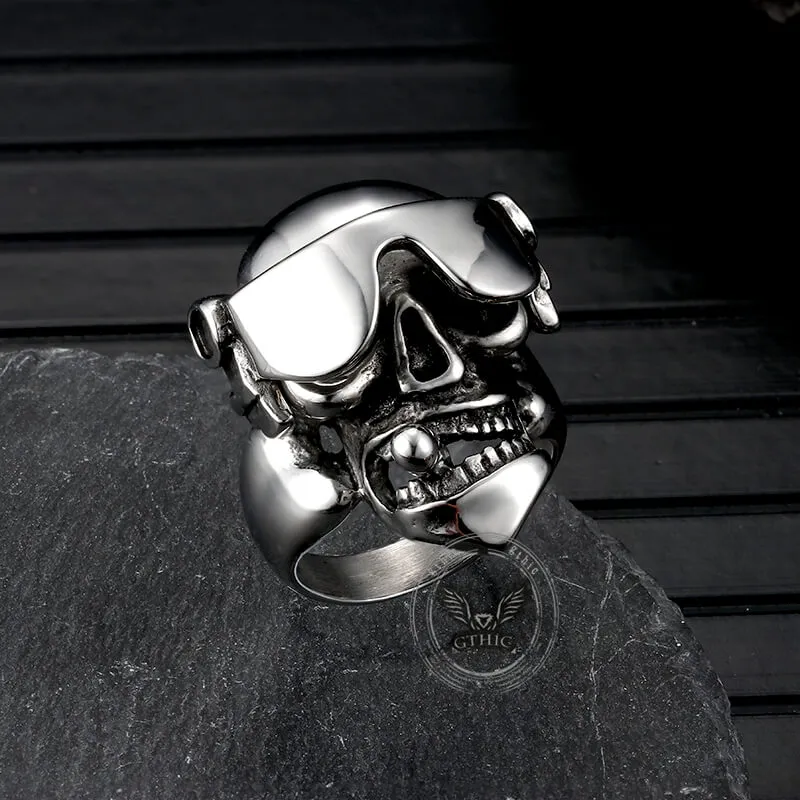 Vintage Goggles Skull Stainless Steel Ring sold by GTHIC product image thumbnail 3
