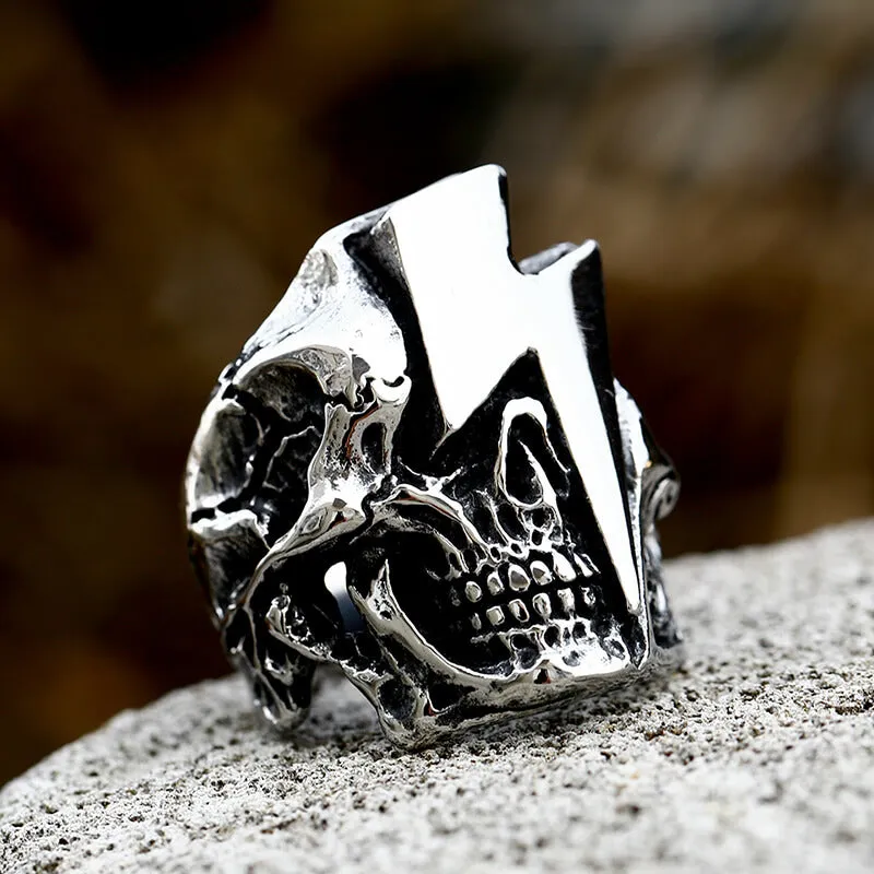 Lightning Skull Stainless Steel Biker Ring sold by GTHIC