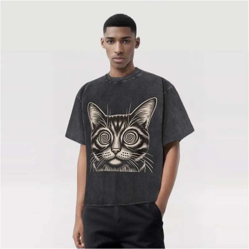 Vintage Washed Psychedelic Cat Short Sleeve T-shirt sold by GTHIC product image thumbnail 2
