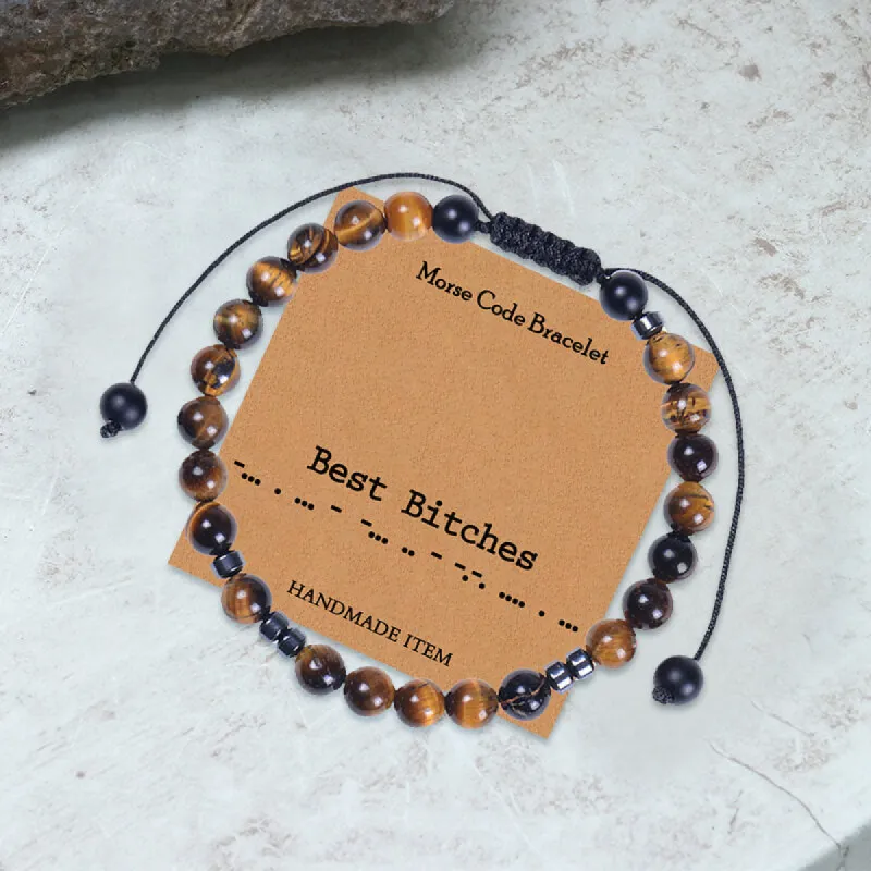 Best Bitches Tiger Eye Morse Code Braided Bracelet sold by GTHIC