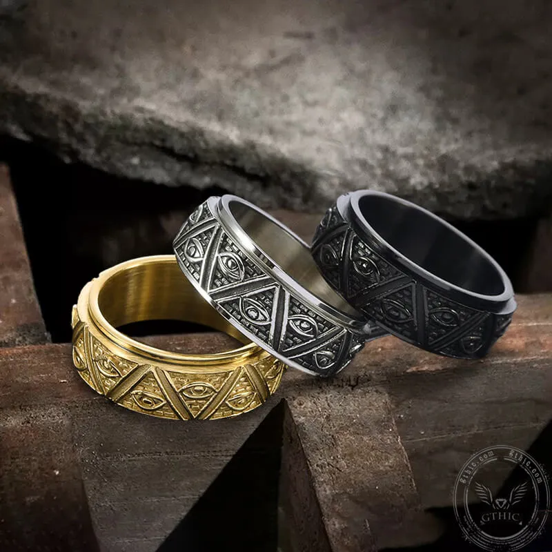 Pyramid Eye of Providence Stainless Steel Spinner Ring sold by GTHIC