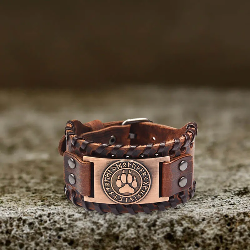 Nordic Wolf Paw Runes Leather Viking Bracelet sold by GTHIC product image thumbnail 4