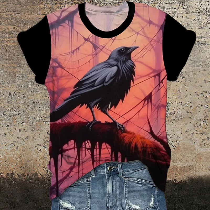 Gothic Raven Twilight Cotton Round Neck T-Shirt sold by GTHIC
