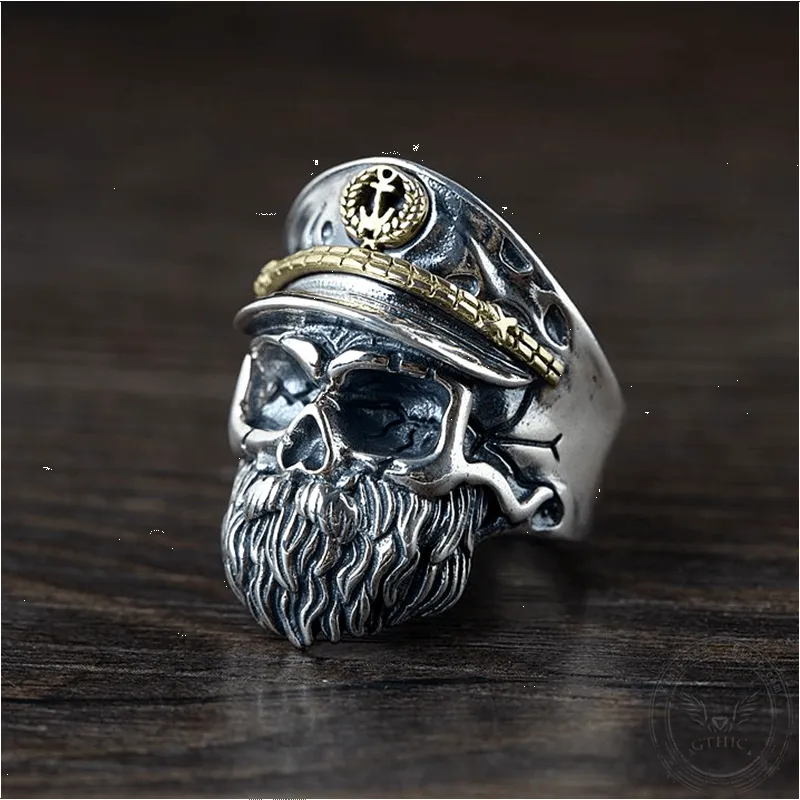 Navy Captain Sterling Silver Skull Ring sold by GTHIC product image thumbnail 3