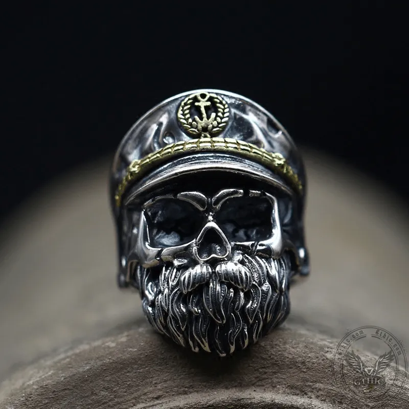 Navy Captain Sterling Silver Skull Ring sold by GTHIC