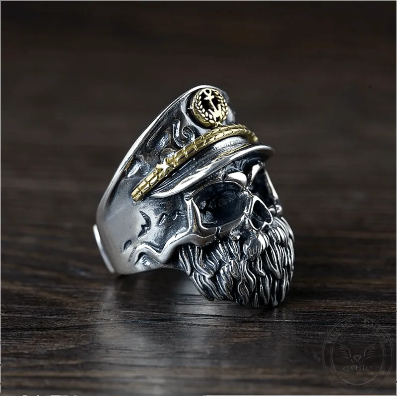 Navy Captain Sterling Silver Skull Ring sold by GTHIC product image thumbnail 4