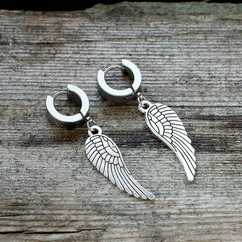 Angel Wings Stainless Steel Hoop Earrings sold by GTHIC
