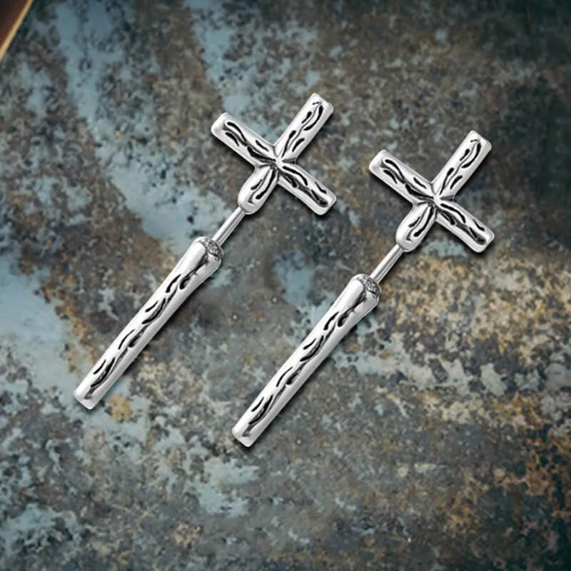 Punk Stainless Steel Cross Stud Earrings sold by GTHIC