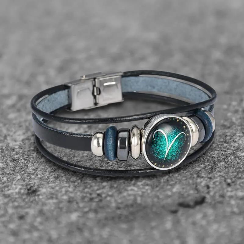 12 Constellation Multi-layer Leather Stainless Steel Bracelet sold by GTHIC