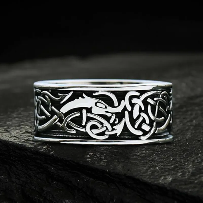 Dragon Head Celtic Knot Stainless Steel Viking Ring sold by GTHIC