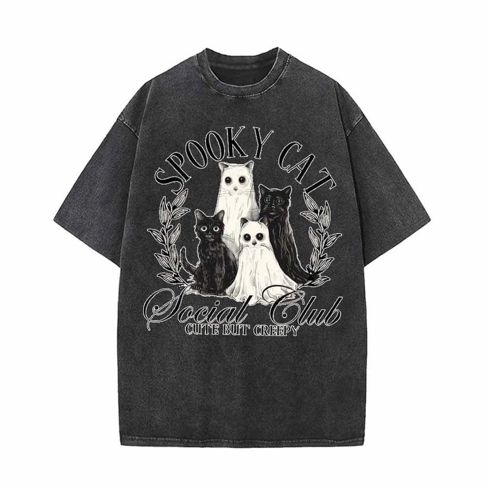 Creepy Spooky Cat Vintage Washed T-shirt sold by GTHIC