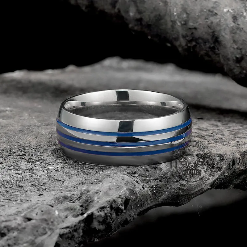 Curved Blue Triple Groove Titanium Ring sold by GTHIC product image thumbnail 3
