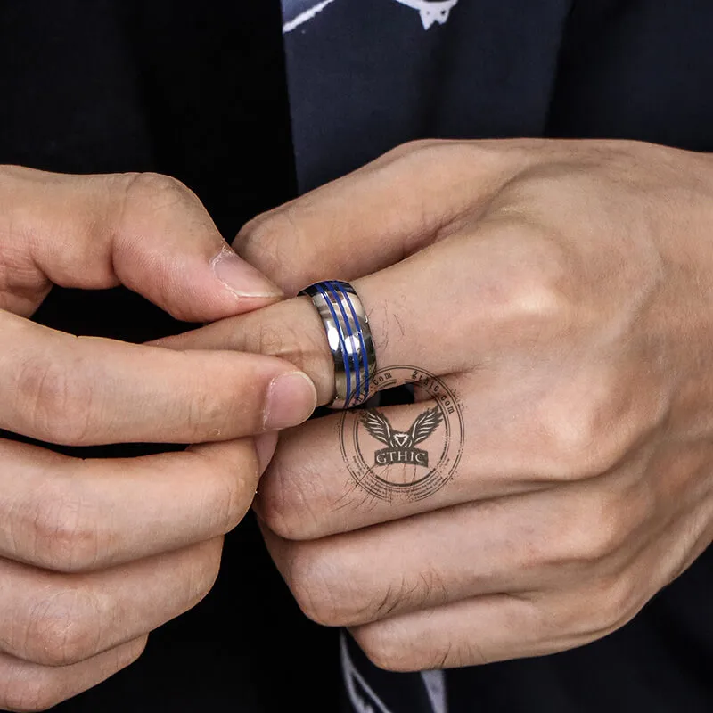Curved Blue Triple Groove Titanium Ring sold by GTHIC product image thumbnail 2