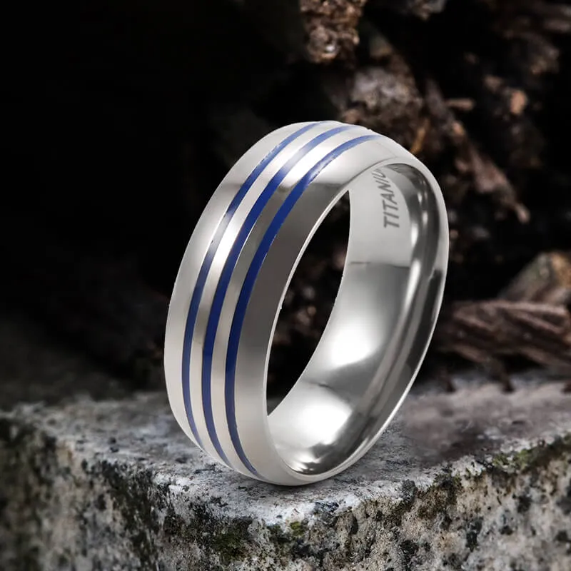 Curved Blue Triple Groove Titanium Ring sold by GTHIC