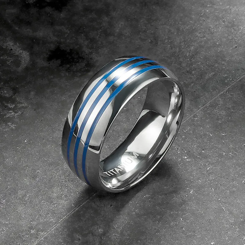 Curved Blue Triple Groove Titanium Ring sold by GTHIC product image thumbnail 5