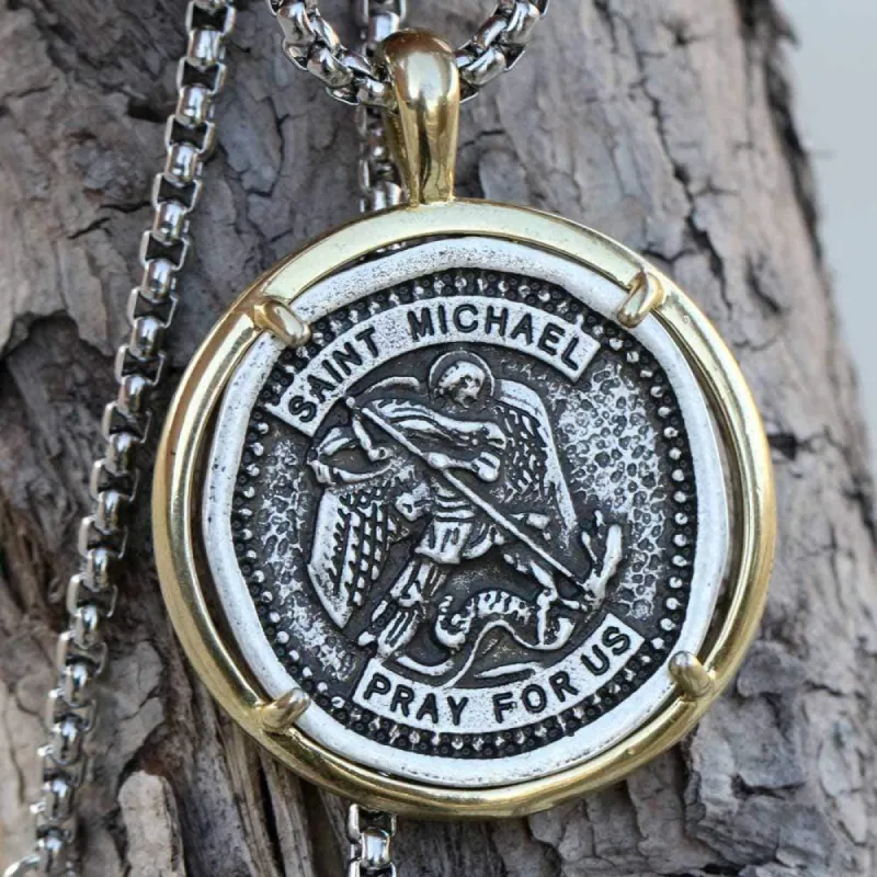 Archangel Saint Michael Stainless Steel Coin Necklace sold by GTHIC